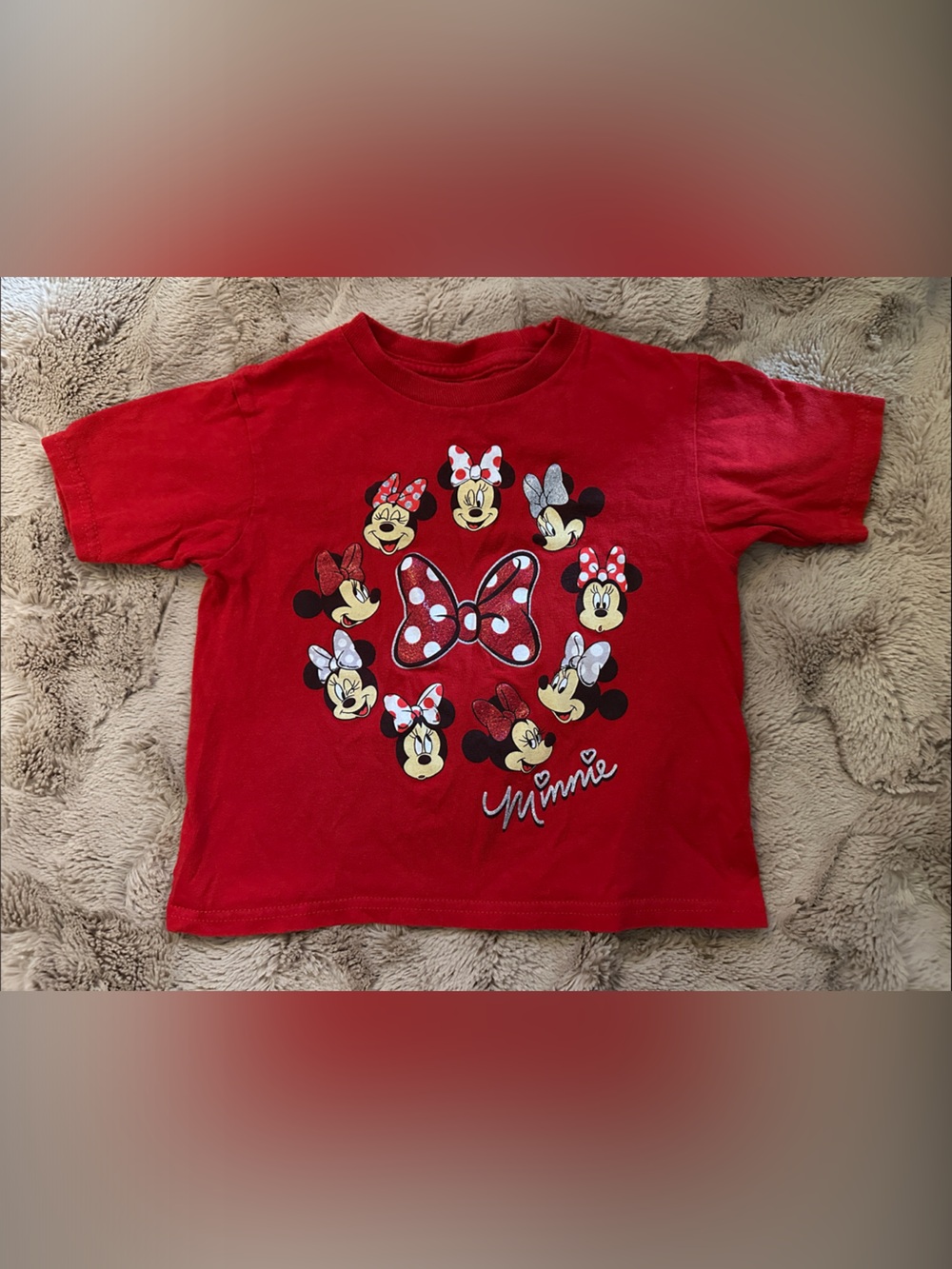 Disney Red Minnie Mouse Short Sleeve Tee with sparkles, 3T